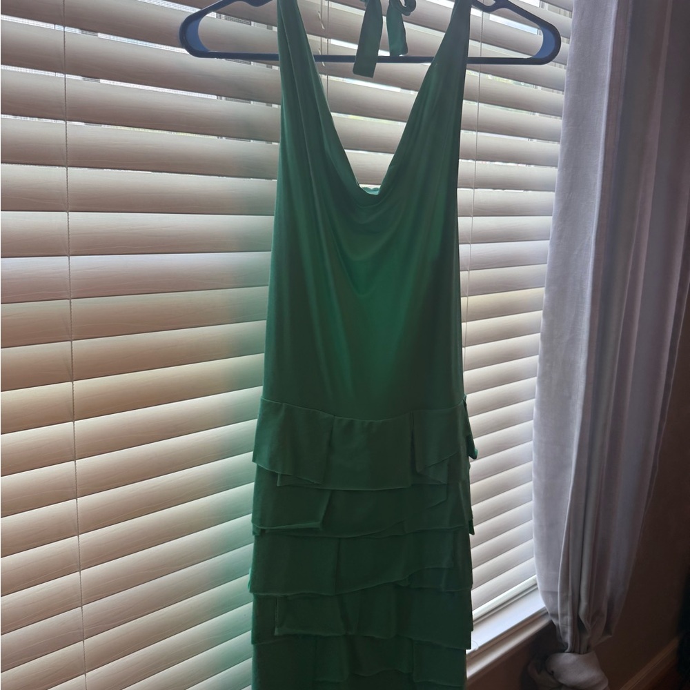 BCBG Green Sheath Dress Halter Plunge Cocktail